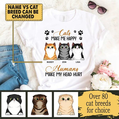 Cats Make Me Happy, Humans Make My Head Hurt Ladies T-Shirt