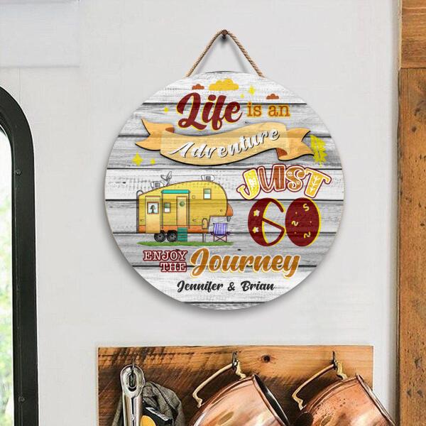 Life Is An Adventure - Round Wooden Door Sign