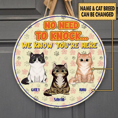 No Need To Knock - Personalized Wooden Round Door Sign