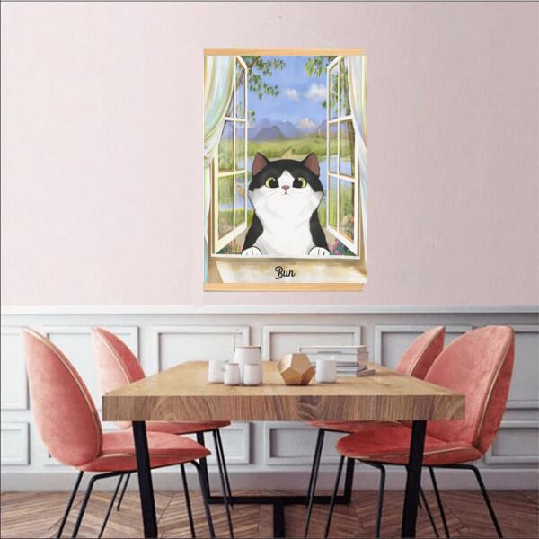 Cats Peeking On Window - Personalized Scroll Canvas