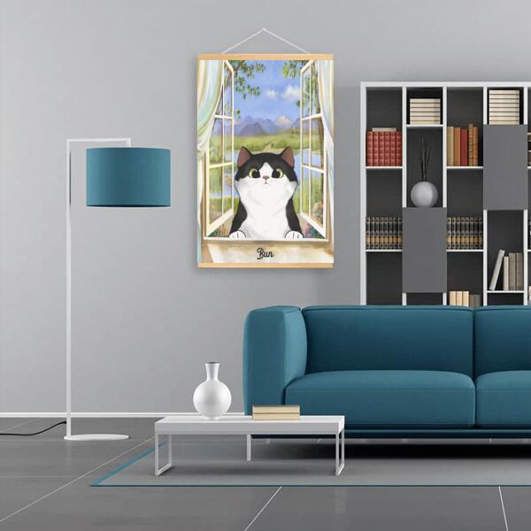 Cats Peeking On Window - Personalized Scroll Canvas