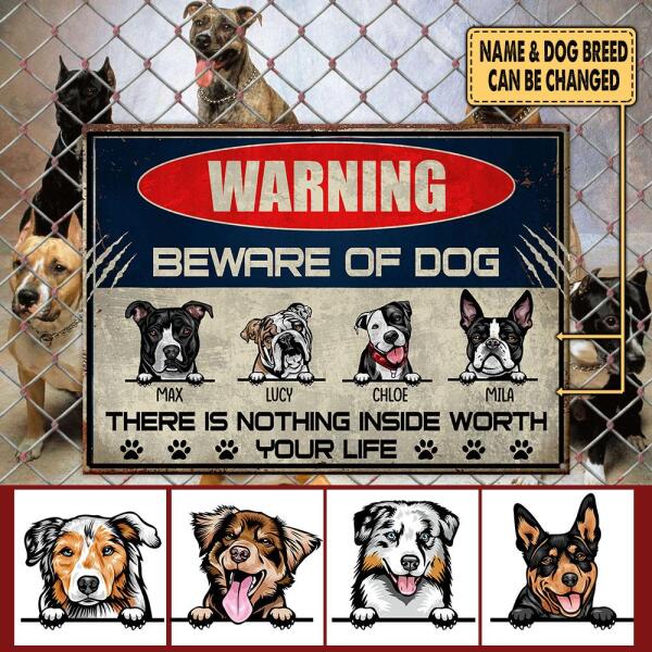 Warning Be Aware Of Dog - Personalized  Metal sign