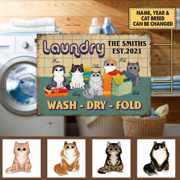 Laundry Room With Cats - Personalized Metal sign