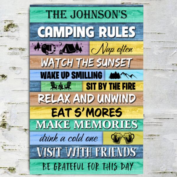 Camping Rules, Personalized Camping Metal Sign