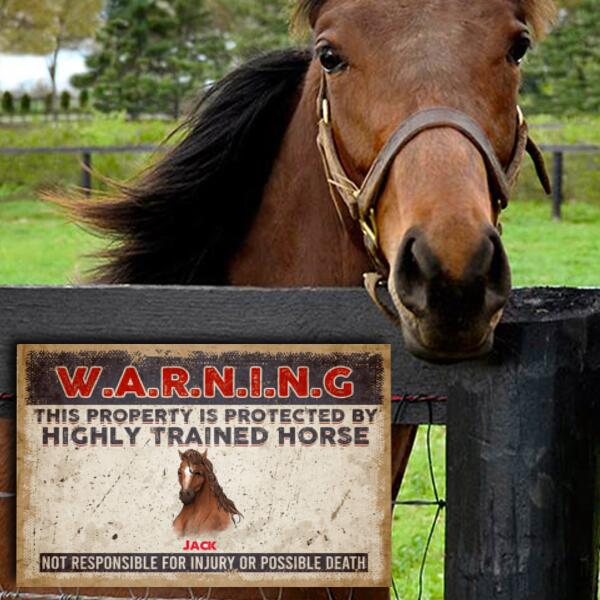 Warning Property Is Protected By A Highly Trained Horses - Personalized Metal sign