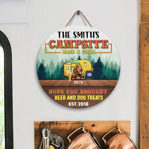 Campsite Bark & Grill - Wooden Door Sign