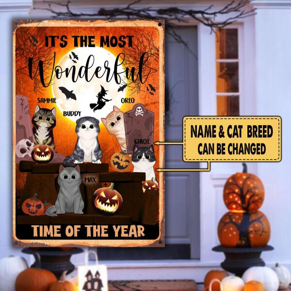 Its The Most Wonderful Time Of The Year Halloween With Cats - Personalized Metal sign