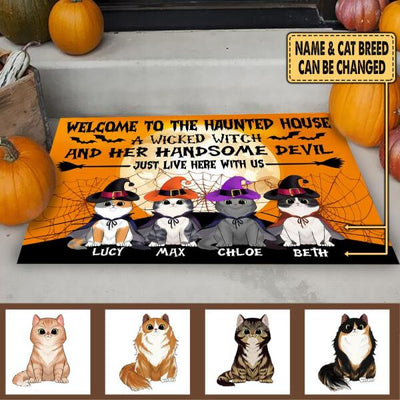 Welcome To The Haunted House Cat Halloween - Personalized Doormat