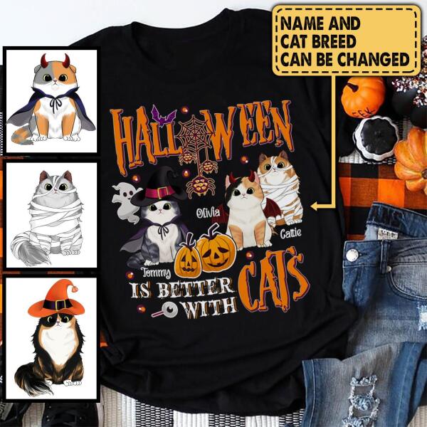 Halloween Is Better With Cats - Personalized T-shirt