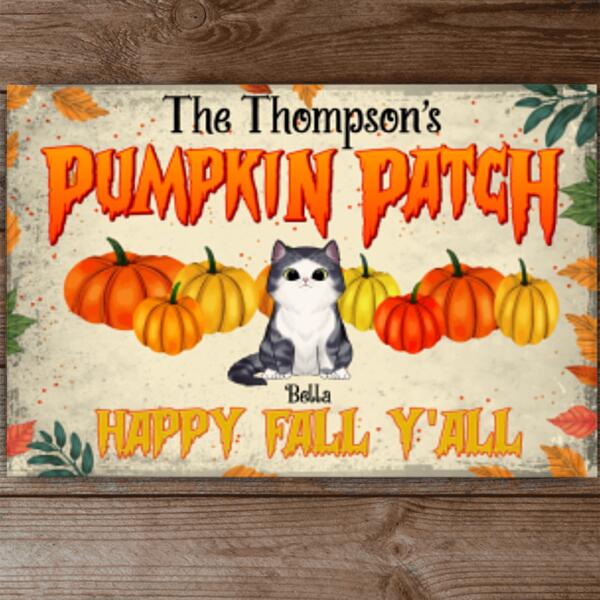 Pumpkin Patch With Cat - Personalized Metal sign