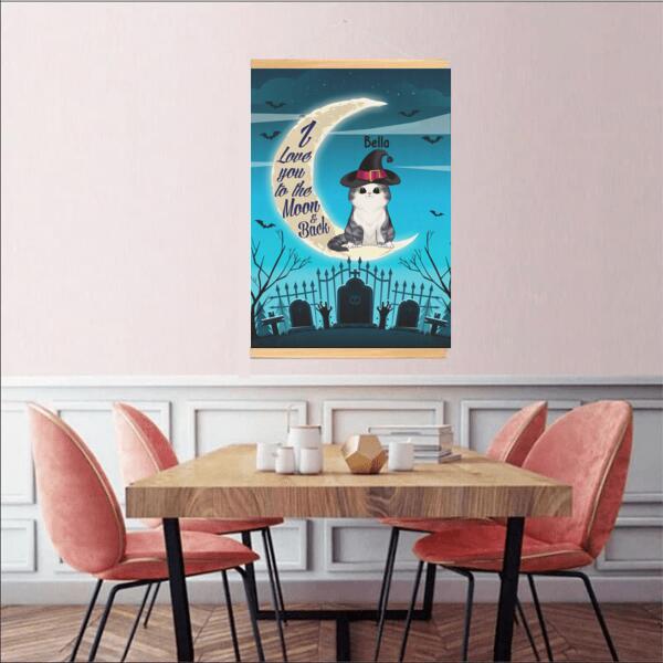 I Love You To The Moon And Back With Cat Halloween Style - Personalized Scroll Canvas