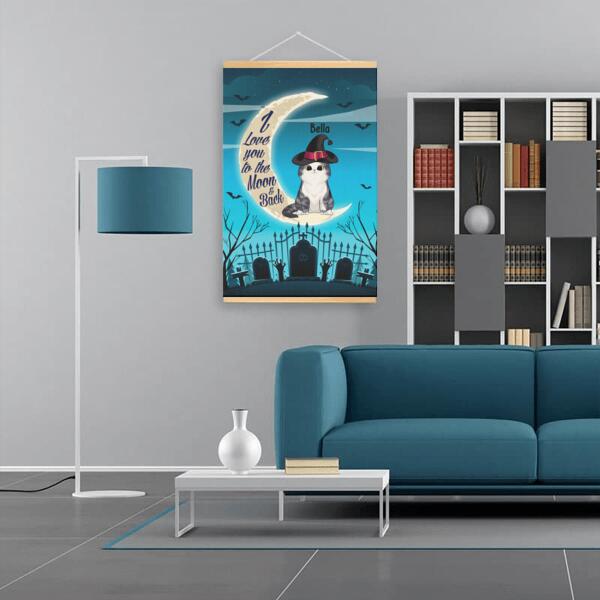 I Love You To The Moon And Back With Cat Halloween Style - Personalized Scroll Canvas