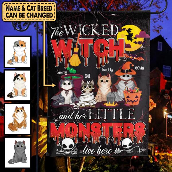 The Wicked Witch And Her Little Monster Live Here Cat Halloween - Personalized Flag