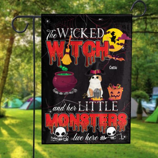 The Wicked Witch And Her Little Monster Live Here Cat Halloween - Personalized Flag