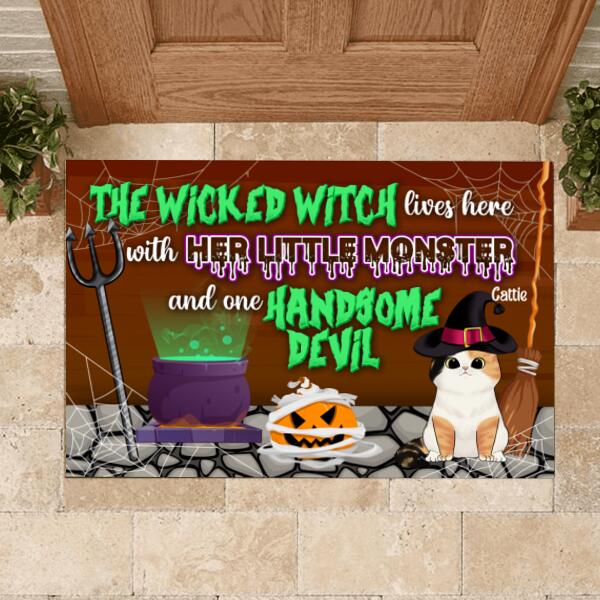 The Wicked Witch Lives Here Halloween Style - Personalized Doormat