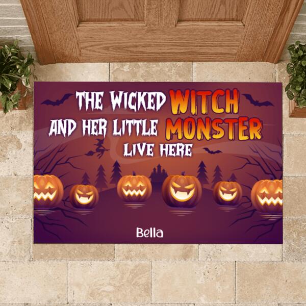 Wicked Witch And Monster Cat/Dog Live Here Halloween - Personalized Doormat