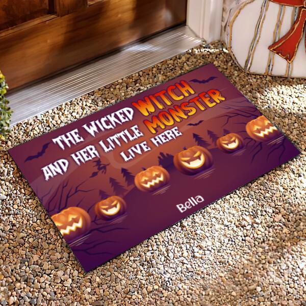 Wicked Witch And Monster Cat/Dog Live Here Halloween - Personalized Doormat
