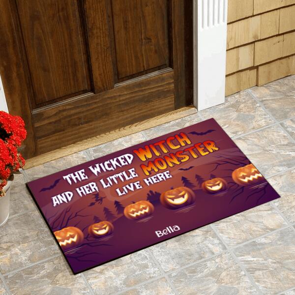 Wicked Witch And Monster Cat/Dog Live Here Halloween - Personalized Doormat