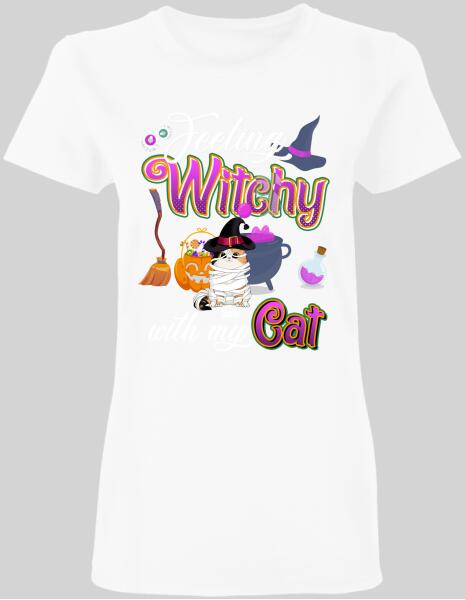 Feeling Witchy With My Cats - Personalized Ladies T-shirt