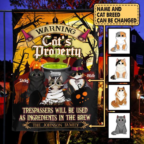 Warning Cat's Property - Personalized Flag