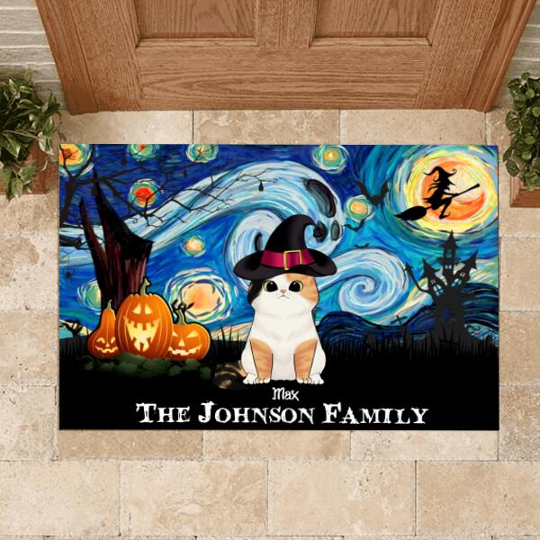 Starry Night Cat Halloween - Personalized Doormat