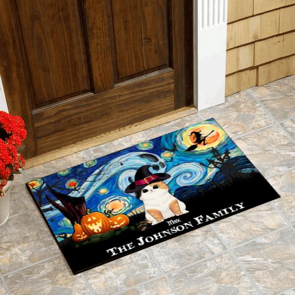 Starry Night Cat Halloween - Personalized Doormat