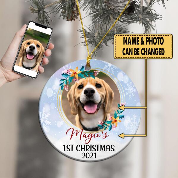 Custom Pet&#39;s Photo, Christmas Personalized Circle Ornament