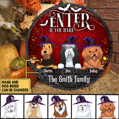Enter If You Dare, Personalized Dog Halloween - Personalized Wooden Doorsign