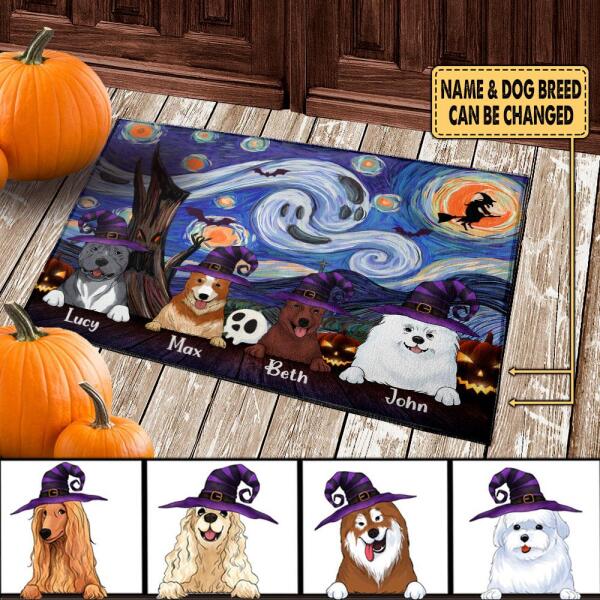 Starry Night, Dog Halloween Style - Personalized Doormat