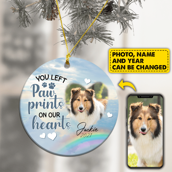 You Left Paw Prints On Our Heart - Personalized Circle Ornament (PRINTED ON BOTH SIDES)