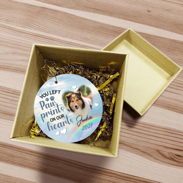 You Left Paw Prints On Our Heart - Personalized Circle Ornament (PRINTED ON BOTH SIDES)