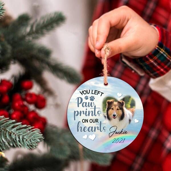 You Left Paw Prints On Our Heart - Personalized Circle Ornament (PRINTED ON BOTH SIDES)