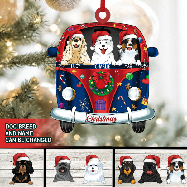 Personalized Dog Christmas With Car - Wooden Ornament