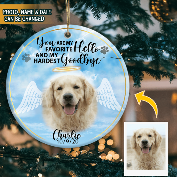 You Are My Favorite Hello and My Hardest Goodbye, Custom Photo Gift For Pet - Personalized Ceramic Ornament