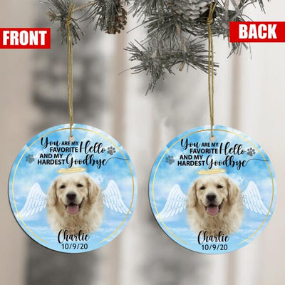 You Are My Favorite Hello and My Hardest Goodbye, Custom Photo Gift For Pet - Personalized Ceramic Ornament