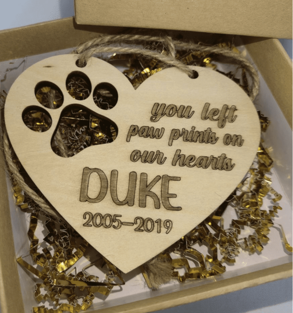 You Left Paw Prints On Our Hearts - Laser Engraved Wood Cutout Ornament