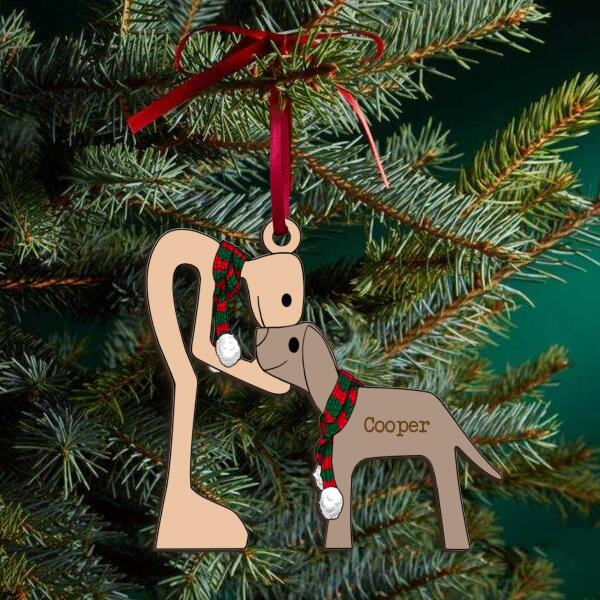 Man With Dog Christmas - Personalized Wooden Ornament