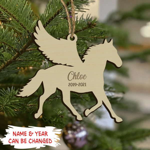 Personalized Horse Angel Wings Memorial Cutout and Engraving Wooden Ornament