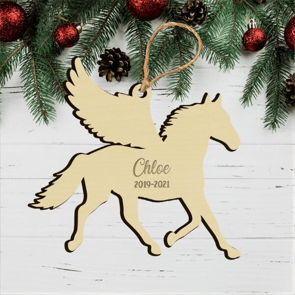 Personalized Horse Angel Wings Memorial Cutout and Engraving Wooden Ornament