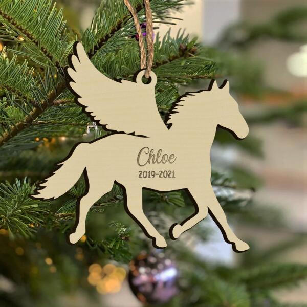 Personalized Horse Angel Wings Memorial Cutout and Engraving Wooden Ornament