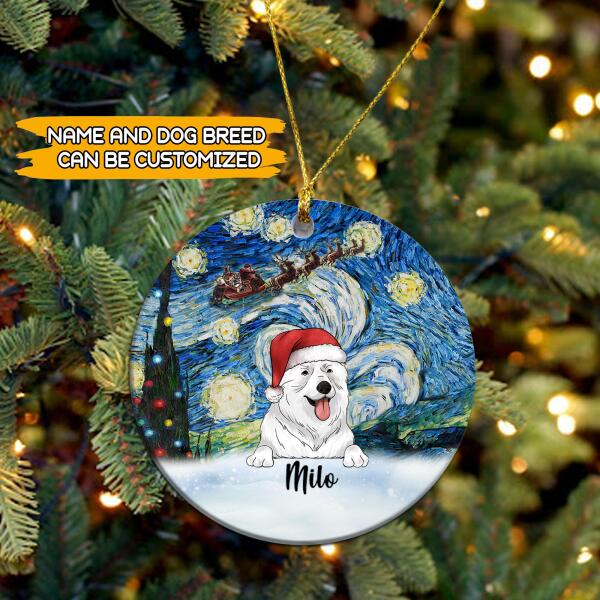 Starry Night, Customized Dog Christmas (PRINTED ON BOTH SIDE) - Round Ceramic Ornanment