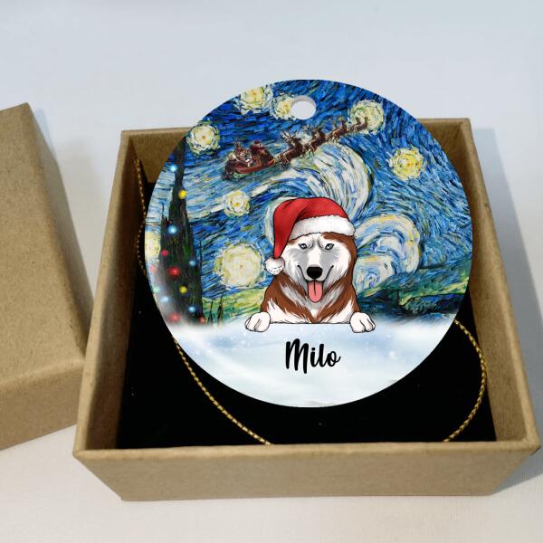 Starry Night, Customized Dog Christmas (PRINTED ON BOTH SIDE) - Round Ceramic Ornanment