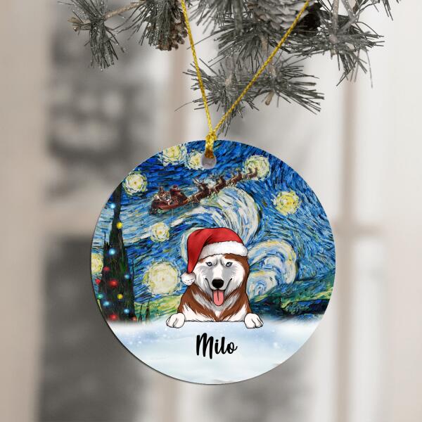 Starry Night, Customized Dog Christmas (PRINTED ON BOTH SIDE) - Round Ceramic Ornanment