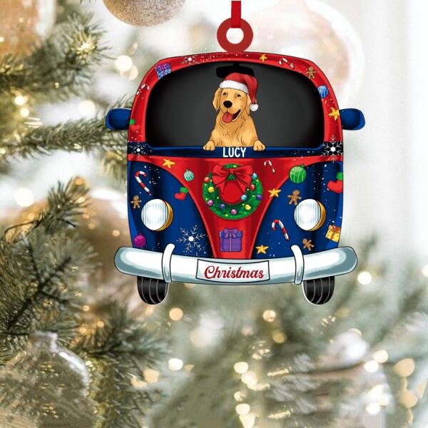 Personalized Dog Christmas With Car - Wooden Ornament