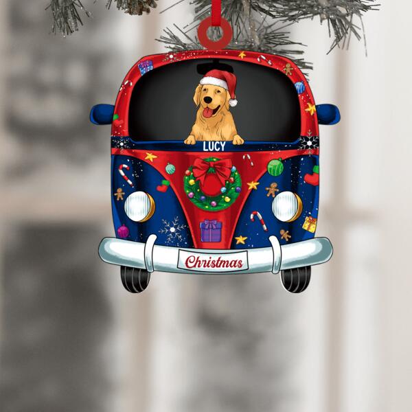Personalized Dog Christmas With Car - Wooden Ornament