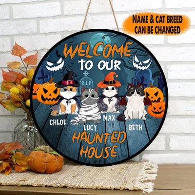 Welcome To Our Haunted House - Personalized Round Door Sign