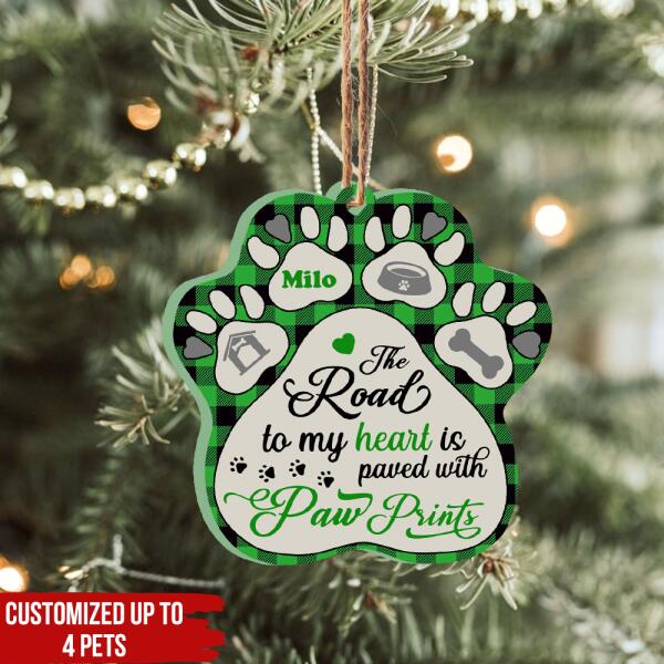 The Road To My Heart With Paw Prints -Personalized Wooden Ornament