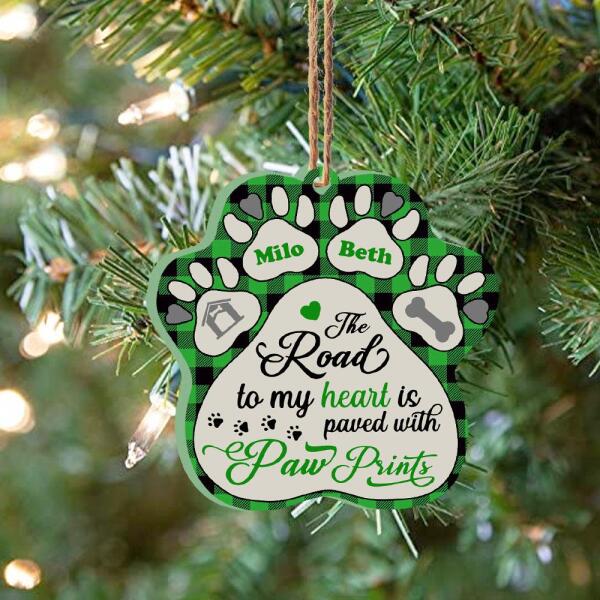 The Road To My Heart With Paw Prints -Personalized Wooden Ornament