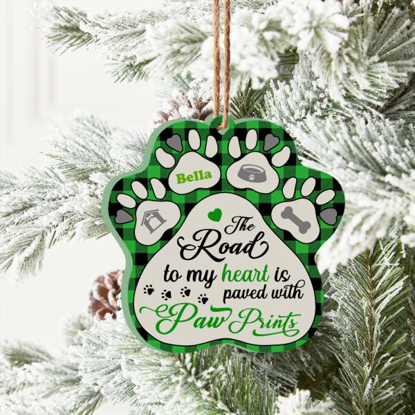 The Road To My Heart With Paw Prints -Personalized Wooden Ornament