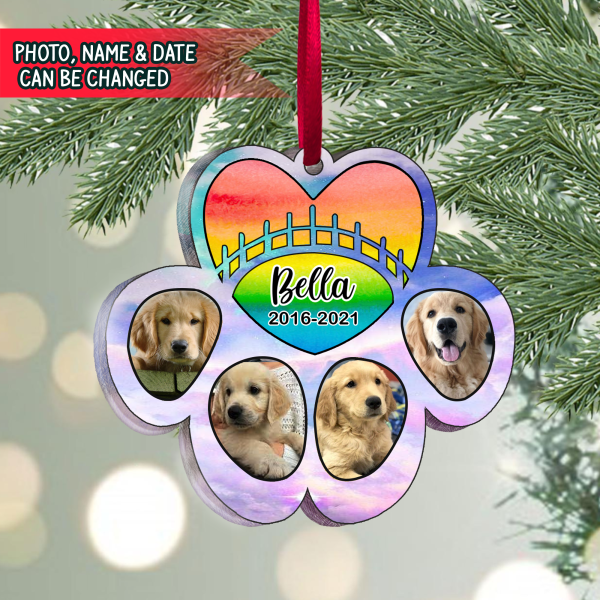 Rainbow Bridge Paw Tree Wooden Ornament, Unique Gifts For Pet Loss